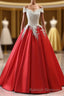 Modest Red Cap Sleeves Ball Gowns Lace Satin Prom Dress