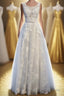 Ivory And Light Blue Long A-line Lace Up Cute Prom Dresses Party Dresses