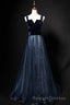Elegant Long Lace Up Velvet Tulle Prom Dress Modest Prom Gowns