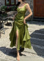 Green Backless Ruffles A Line Long Prom Dress