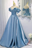 Off Shoulders Ball Gowns Poofy Dusty Blue Prom Dress