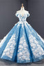 Off the Shoulder Blue and White Ball Gowns