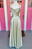 Open Back Sage Satin Long Prom Dress With High Slit Long Sage Formal Prom Dresses
