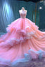 Ball Gowns Straps Pink Organza Sweet 16 Dresses