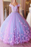 Princess Pink and Blue Ball Gown Prom Dresses with Flowers, Quinceanera Dresses