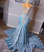light blue prom dresses, crystal sequins Prom Gown, mermaid prom dress