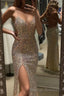 Mermaid Evening Dresses Spaghetti Straps V Neck Prom Dresses With Split