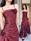 Mermaid Spaghetti Straps Prom Dresses Burgundy Prom Dress