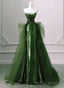 A Line Green Sequins and Tulle Long Prom Dress Green Prom Dress Formal Dress