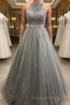Gorgeous c A Line Scoop Beaded Prom Dress Long Prom Gowns