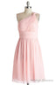 Simple A Line One Shoulder Short Pink Chiffon Bridesmaid Dress