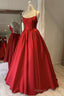 Simple Backless Red Satin Long Prom Dress, Open Back Formal Dresses, Red Evening Gown