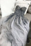 Strapless Sweetheart Neck Gray Lace Long Strapless Gray Lace Lace Gray Prom Dresses