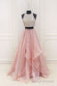 Dazzling Halter Organza Pink Two Piece Long Prom Dress Graduation Sweet 16 Dress