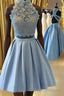 Halter Lace Blue Homecoming Dress