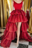 Red High Low Tiered Homecoming Dress