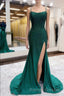 Mermaid Spaghettti Straps Dark Green Sequins Prom Dresses Long with Split Front