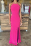 Sheath Halter Hot Pink Long Prom Dress with Silt
