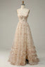 A Line Spaghetti Straps Floor Length Print Prom Dress With Split