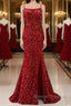 Red Sparkly Mermaid Backless Prom Dresses Long with Fringes