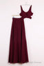 A-Line 2 Pieces Floor Length Burgundy Chiffon Prom Dresses 2 Pieces Burgundy Prom Dress Bridesmaid Dress