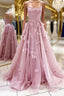 A Line Backless Pink Floral Long Prom Dresses Pink Floral Prom Graduation Prom Dresses