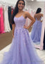 A-line Bateau Court Train Tulle Glitter Prom Dresses With Appliqued Beading