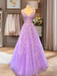 A Line Bateau Long Sleeves Appliques Lace Floor Length Tulle Dress
