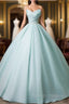 A Line Beads Blue Long Prom Dress, Blue Long Formal Dress
