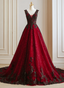 A-Line Black And Red Tulle With Lace Prom Dresses Black And Red Prom Dresses