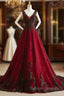 A Line Black and Red Tulle with Lace Prom Dress, Black and Red Formal Dress