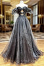 A Line Black Organza Long Prom Dress