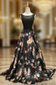 A Line Black Print Prom Dresses