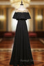 A-Line Black Scoop Neck Beading Prom Dress