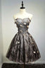 A-Line Black Sweetheart Strapless With Flowers Tulle Short School Dresses Homecoming Dresses