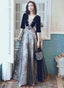A-Line Black Tulle And Velvet Long Prom Dresses Black Prom Dresses With Lace Applique