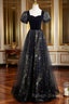 A Line Black Tulle and Velvet Long Prom Dress, Black Prom Dress