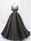 A-Line Black Tulle Lace Long Prom Dress Black Long Prom Dress