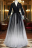 A-Line Black Tulle V-neck Long Sleeve Prom Dress