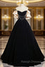 A-Line Black Velvet Long Prom Dress, Black Long Evening Dress