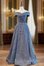 A Line Blue Off the Shoulder Prom Dresses