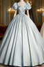 A Line Blue Satin Long Prom Dress, Blue Long Formal Dress