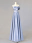 A Line Blue Satin Long Prom Dress Blue Prom Dress