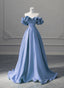 A Line Blue Satin Off Shoulder Long Prom Dresses Long Prom Dresseses
