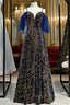 A Line Blue Sequins Spaghetti Straps V Neck Prom Dress