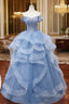 A Line Blue Tulle Long Prom Dresses Blue Sweet 16 Dresses