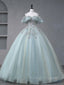 A Line Blue Tulle sequin Lace Long Prom Dresses Blue Lace Sweet 16 Dresses