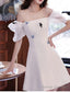 A-Line Bridesmaid Dresses Square Neck Short Sleeve Elegant Short / Mini Satin With Bow(S) / Pleats