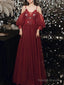 A-Line Bridesmaid Dresses V Neck / Spaghetti Strap Long Sleeve Elegant Floor Length Tulle With Appliques