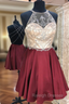 A Line Burgundy Halter Beading Crytsal Homecoming Dresses